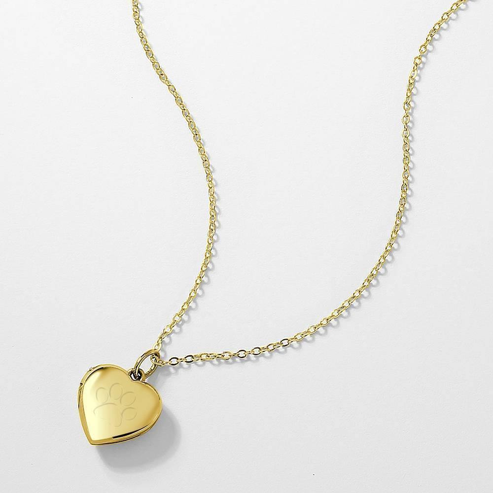 Pawprint Heart Engraved Photo Necklace 14k Gold Plated Silver - soufeelus