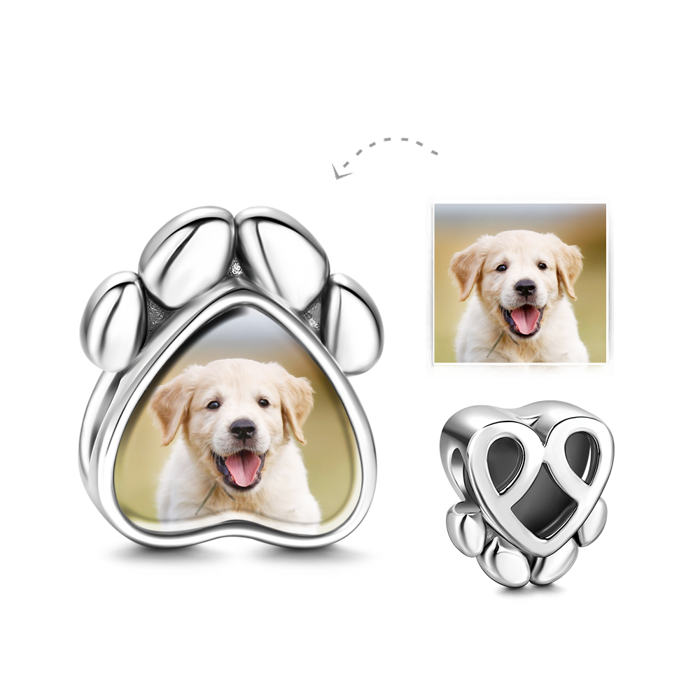 Dog Paw Photo Charm Silver