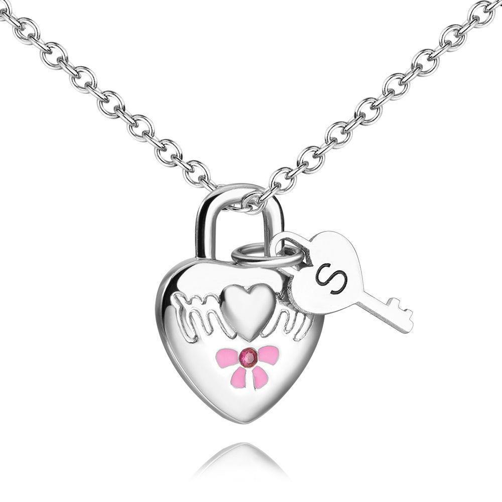 Photo Heart Lock and Key Necklace with Engraving - soufeelus