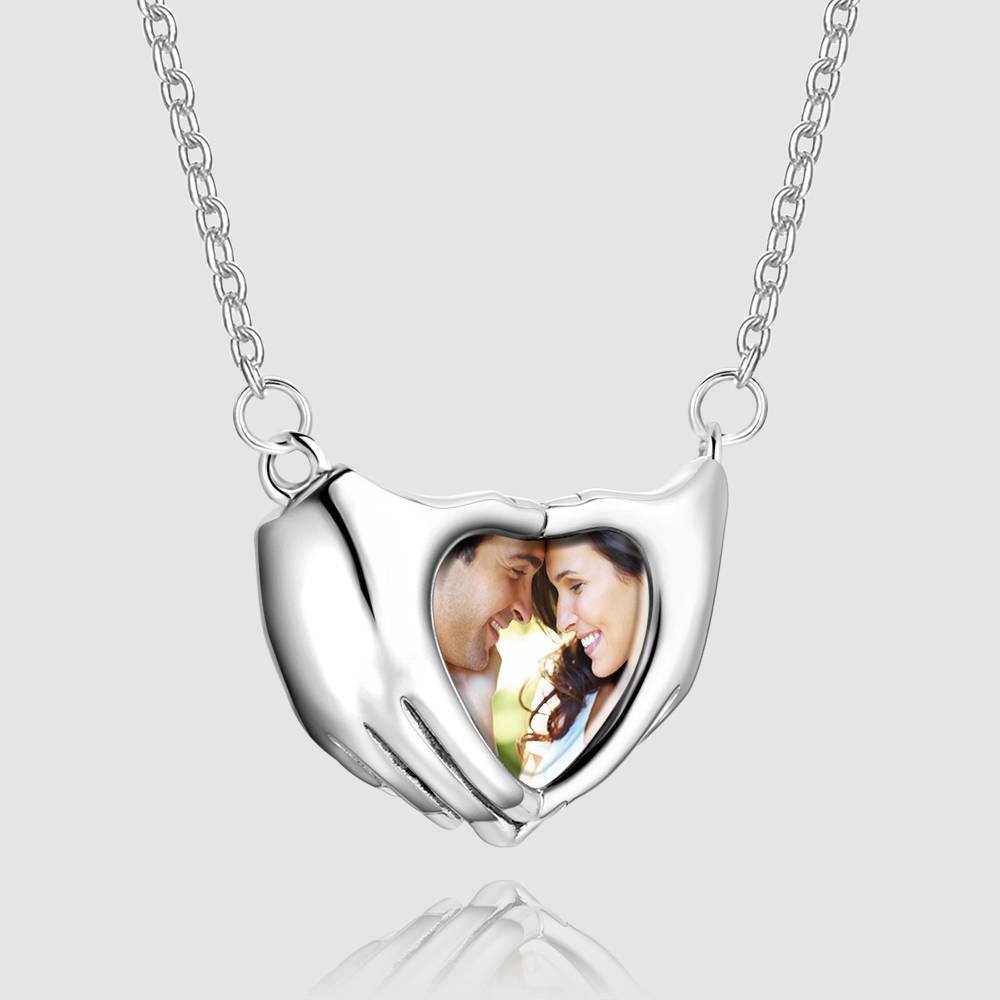 Fingers Heart Photo Necklace Silver - soufeelus