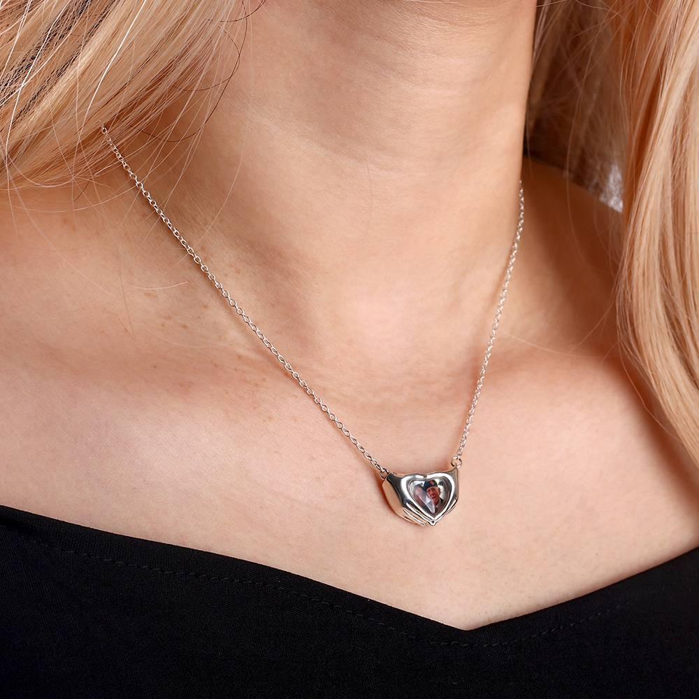 Fingers Heart Photo Necklace Silver - soufeelus