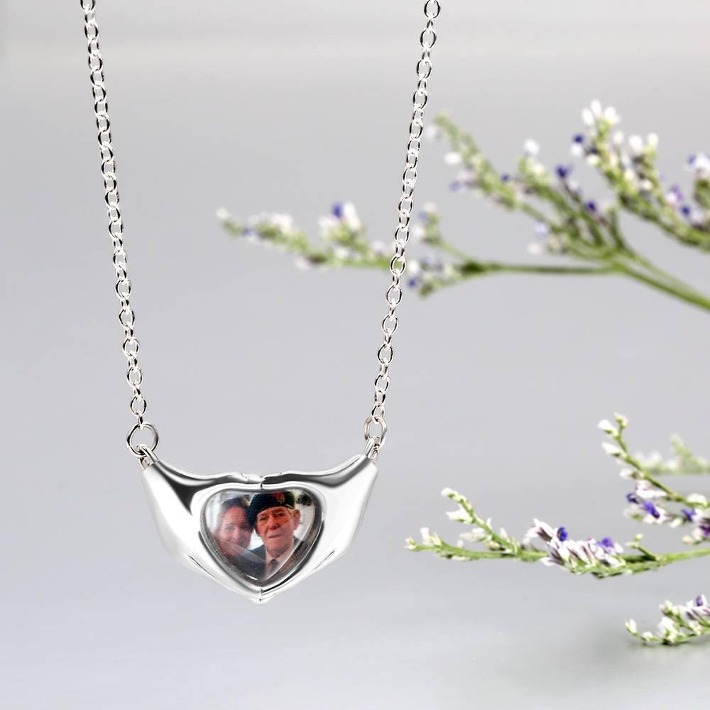 Fingers Heart Photo Necklace Silver - soufeelus