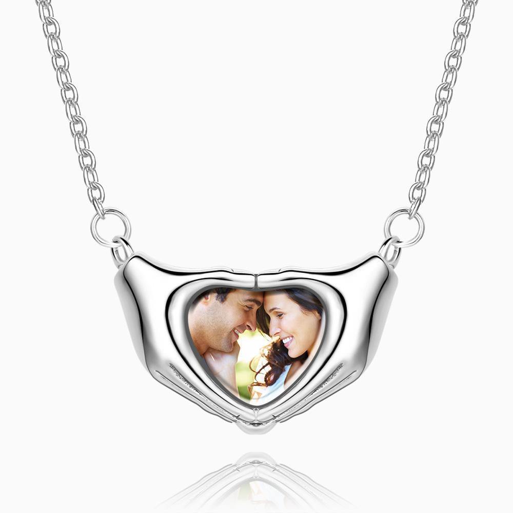 Fingers Heart Photo Necklace Silver - soufeelus