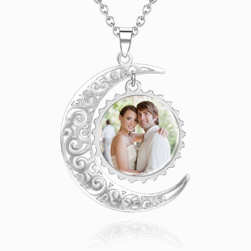 I Love You to the Moon and Back Photo Necklace Platinum Plated Silver - soufeelus