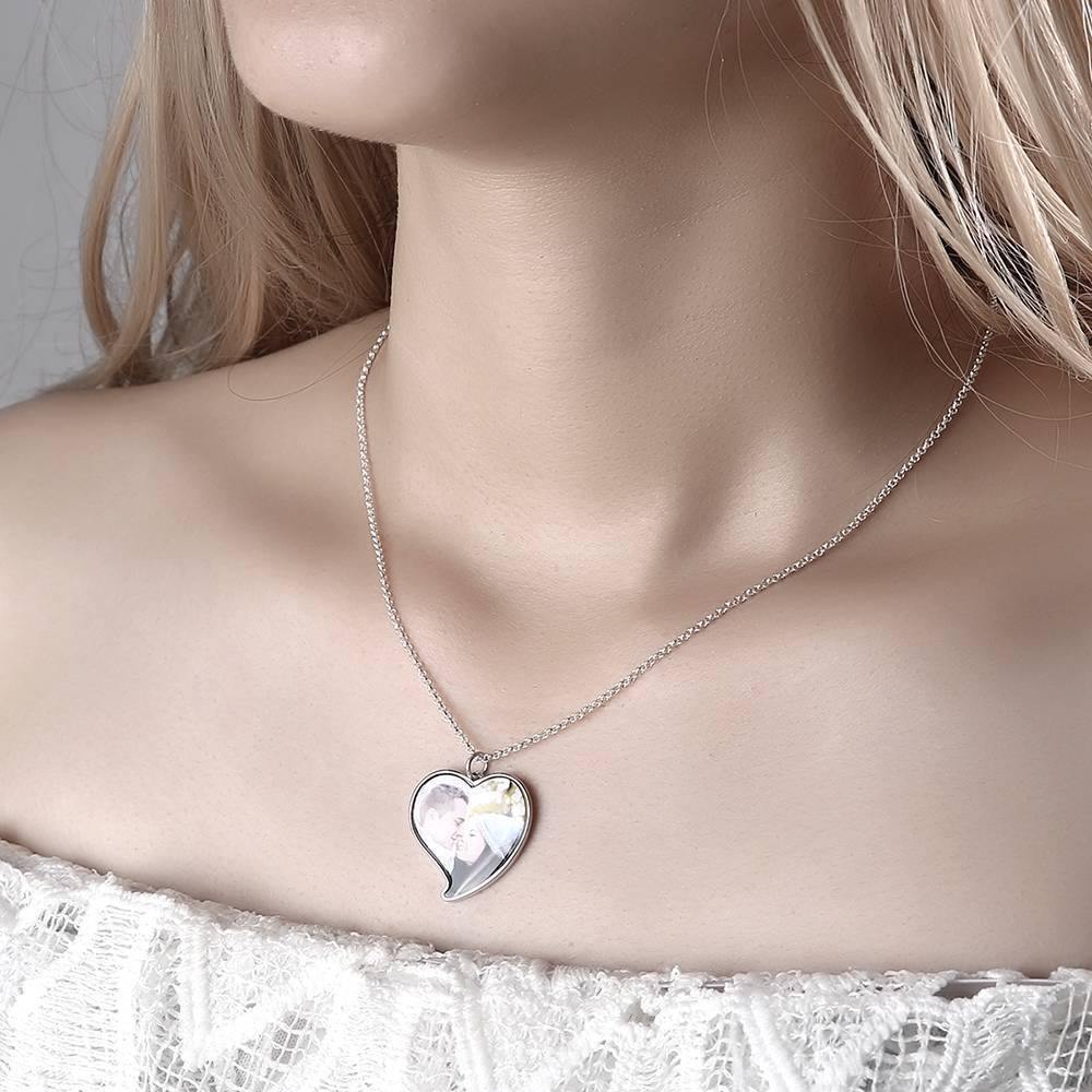 Heart Photo Necklace Platinum Plated Silver - soufeelus