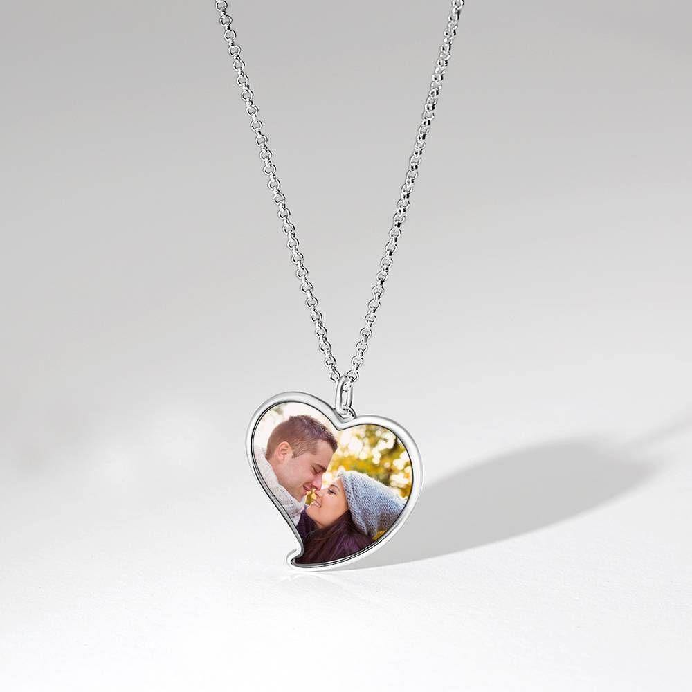 Heart Photo Necklace Platinum Plated Silver - soufeelus