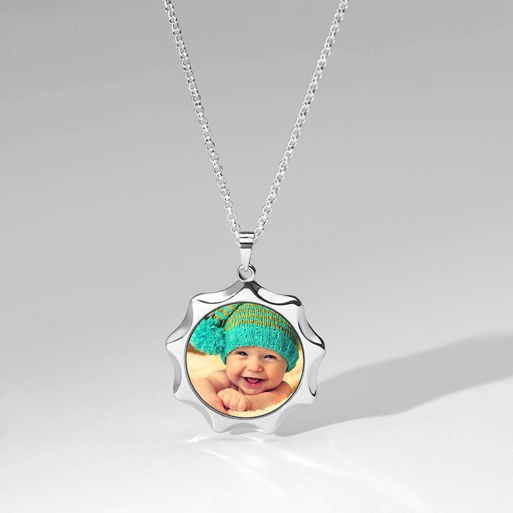 Sun Shaped Photo Necklace Platinum Plated Silver - soufeelus