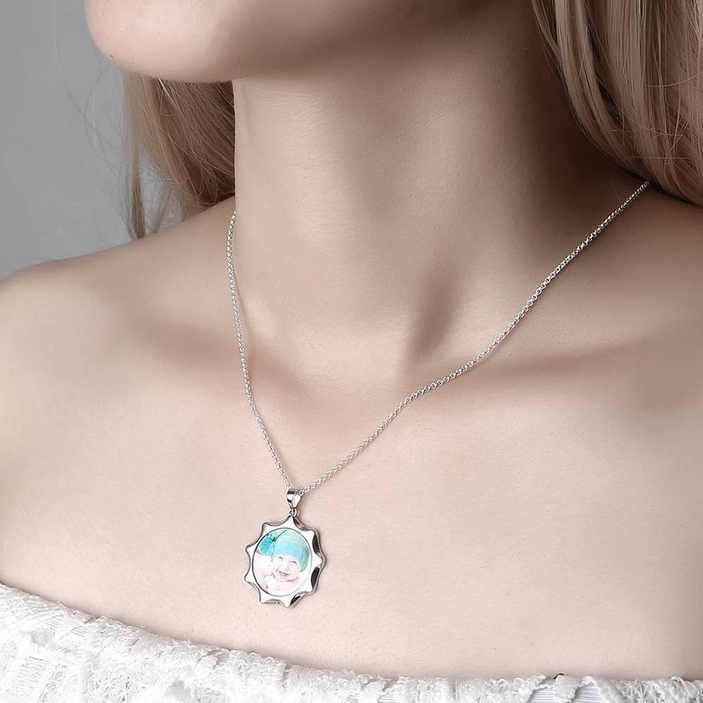 Sun Shaped Photo Necklace Platinum Plated Silver - soufeelus