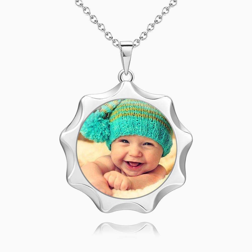 Sun Shaped Photo Necklace Platinum Plated Silver - soufeelus