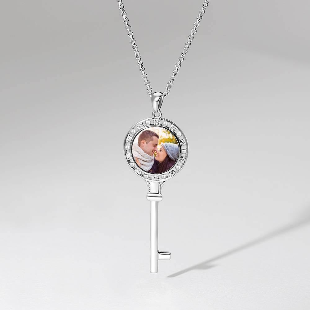 Key Photo Necklace with CZ Platinum Plated Silver - soufeelus