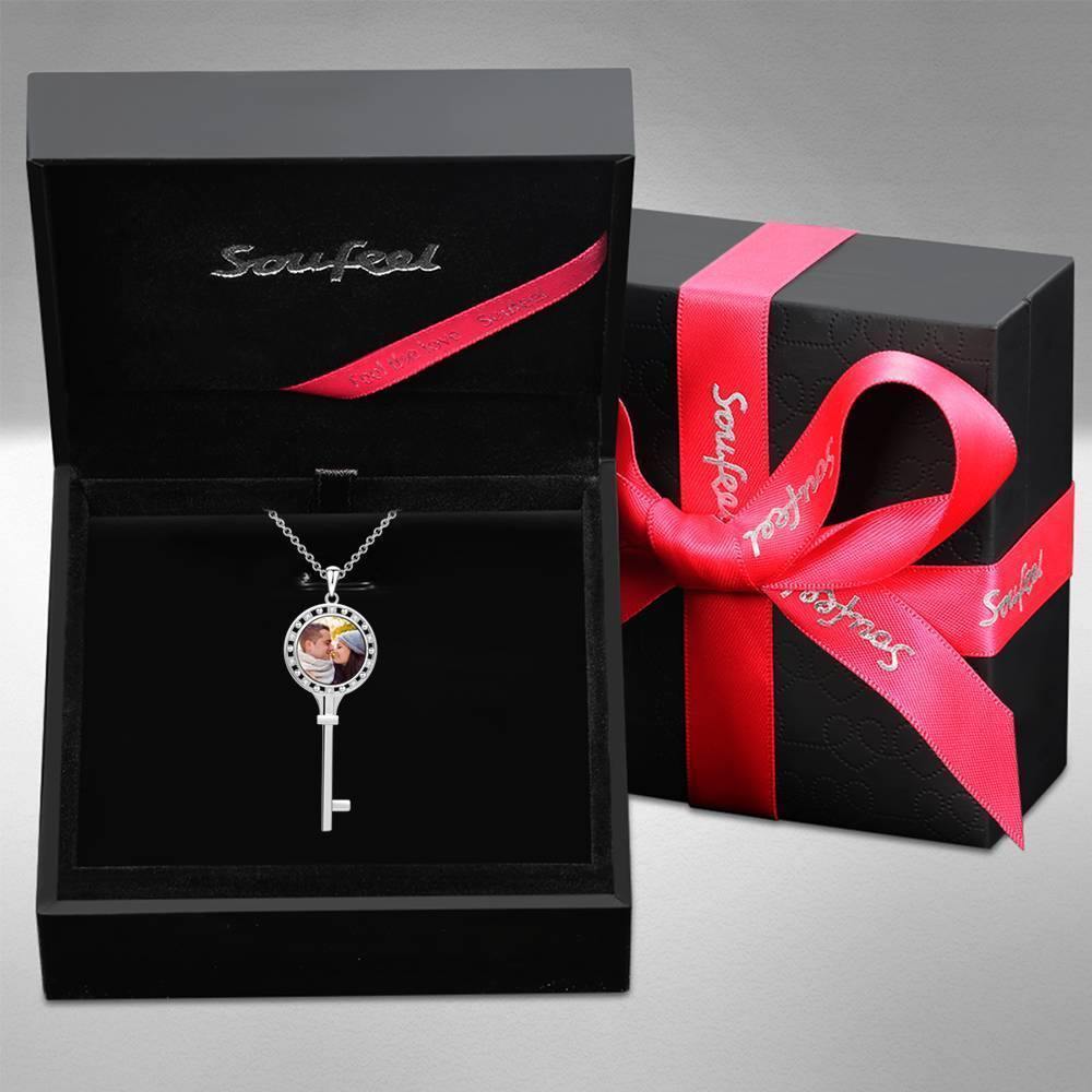 Key Photo Necklace with CZ Platinum Plated Silver - soufeelus