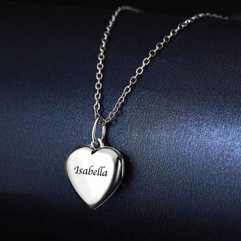 Children's Heart Photo Locket Necklace with Engraving Silver - soufeelus