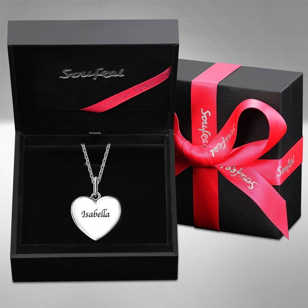 Children's Heart Photo Locket Necklace with Engraving Silver - soufeelus