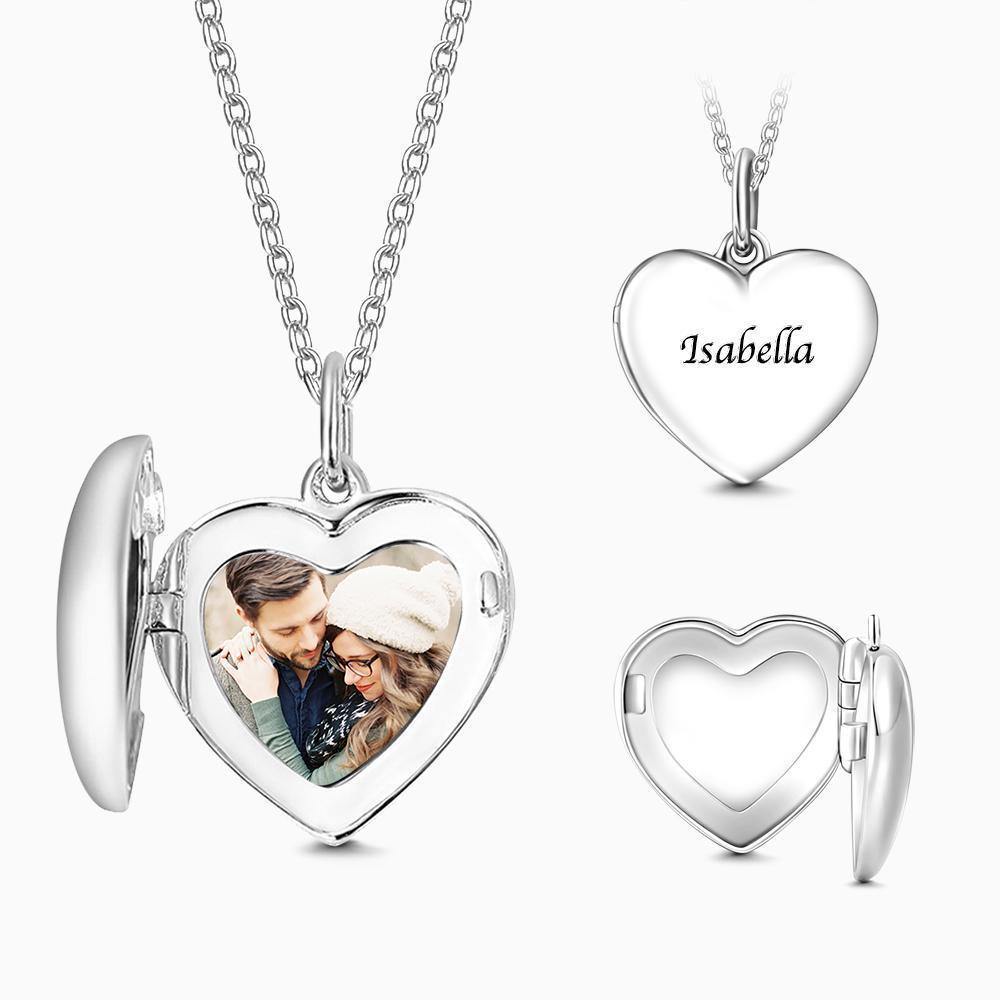 Children's Heart Photo Locket Necklace with Engraving Silver - soufeelus