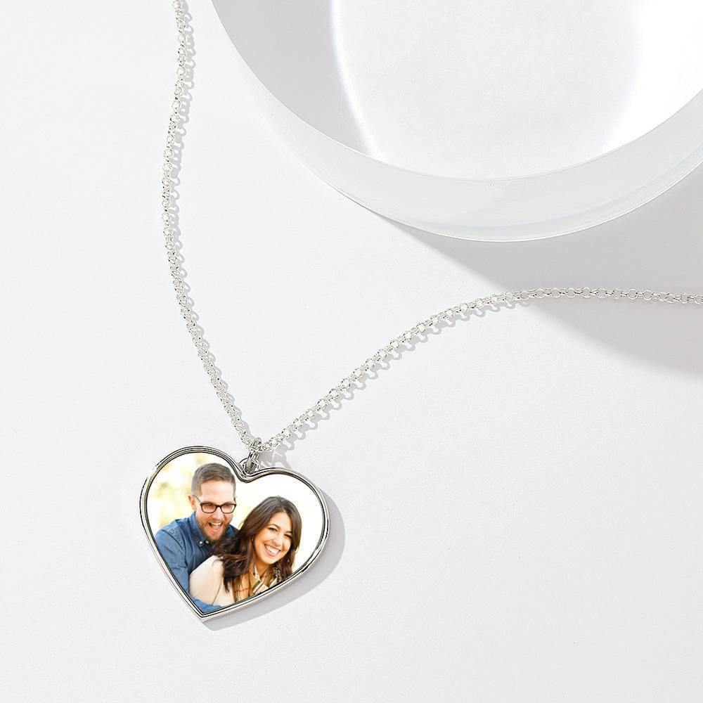 Engraved Heart Tag Photo Necklace Silver - soufeelus