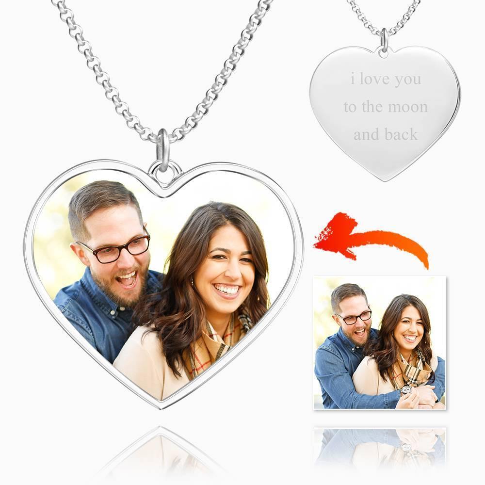 Engraved Heart Tag Photo Necklace Silver - soufeelus