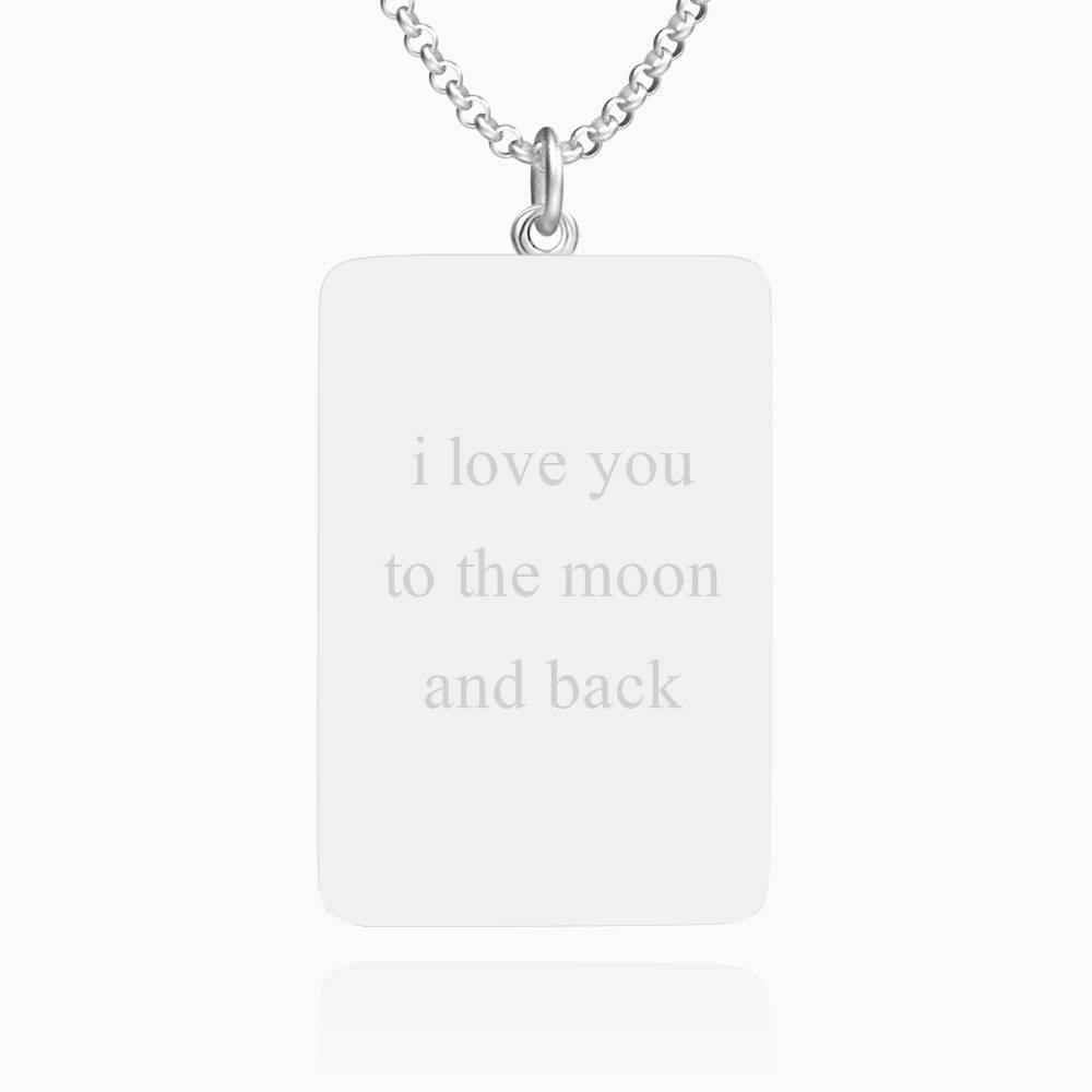 Engraved Rectangle Tag Photo Necklace Silver - soufeelus