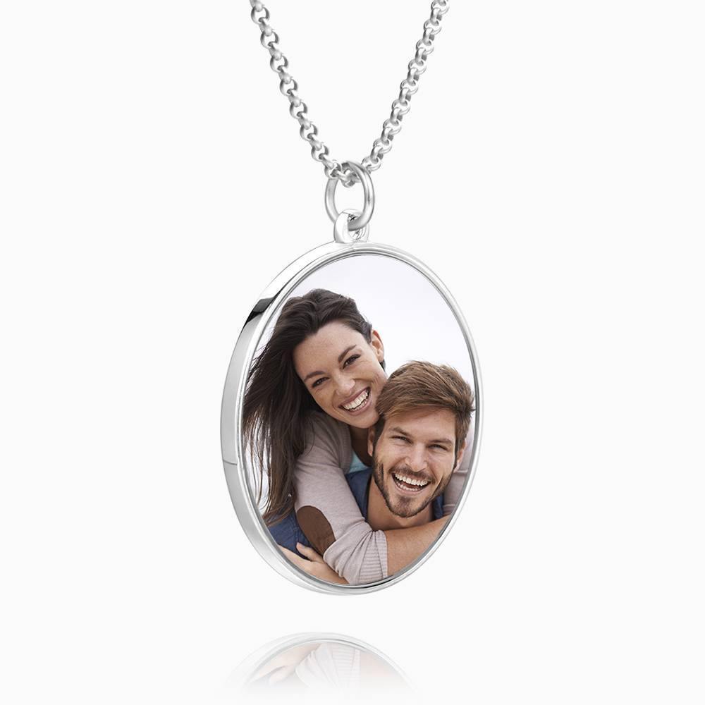 Engraved Round Tag Photo Necklace Silver - soufeelus