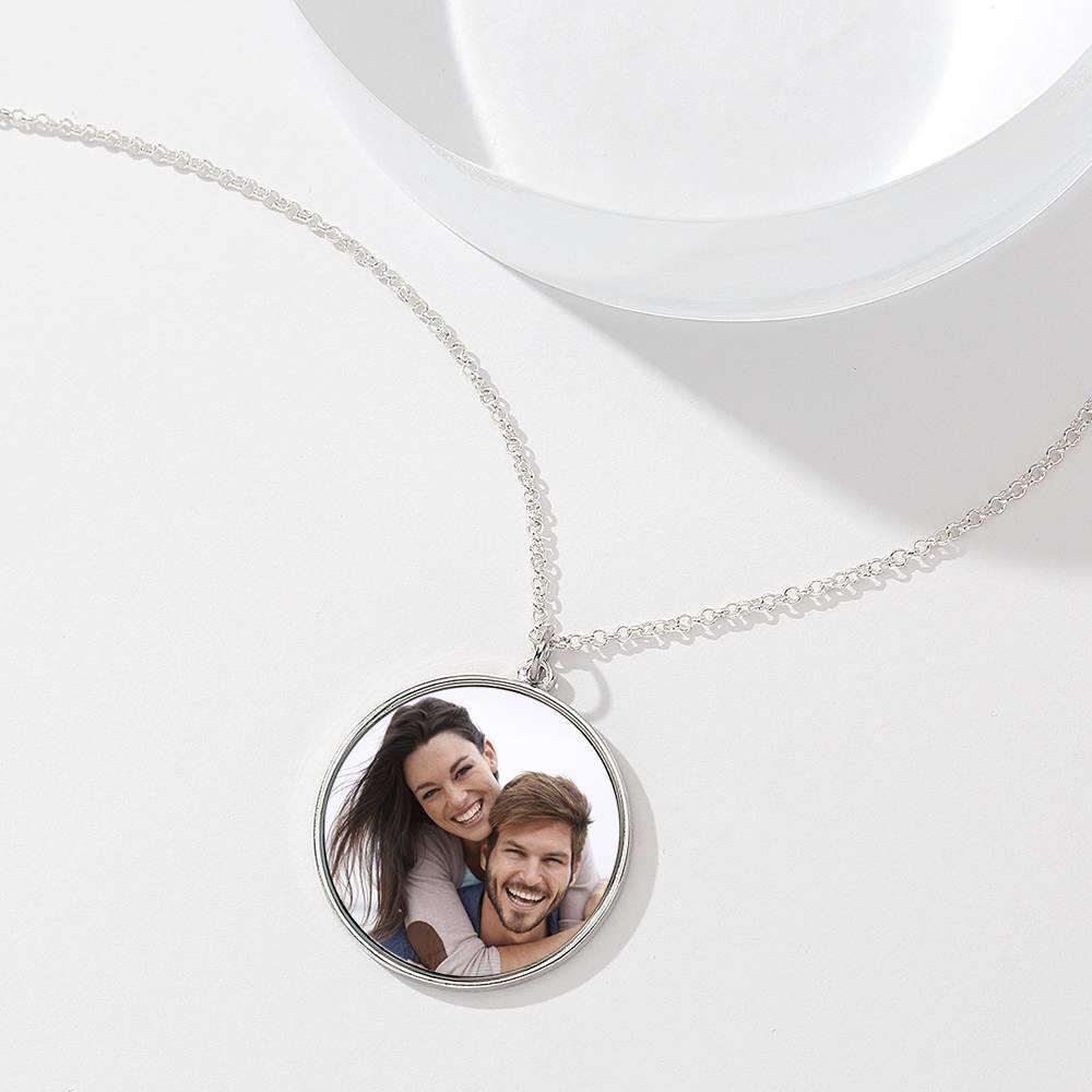 Engraved Round Tag Photo Necklace Silver - soufeelus