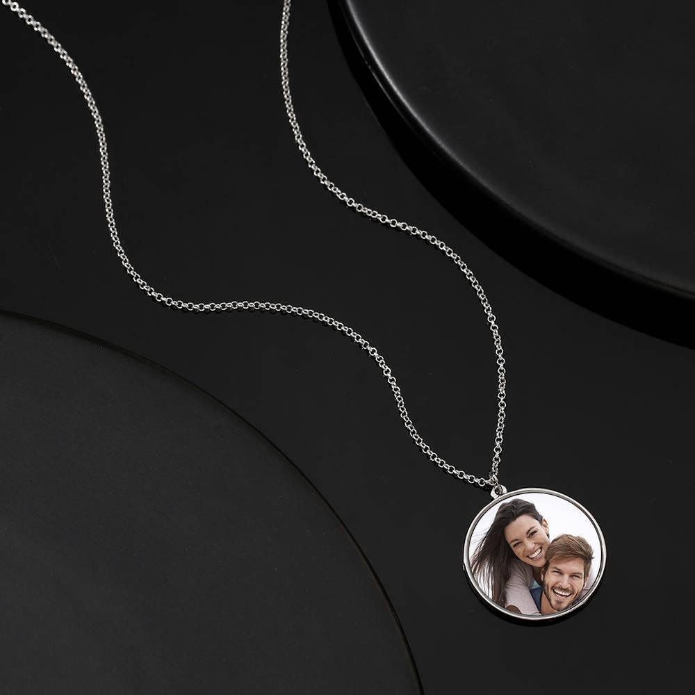 Engraved Round Tag Photo Necklace Silver - soufeelus