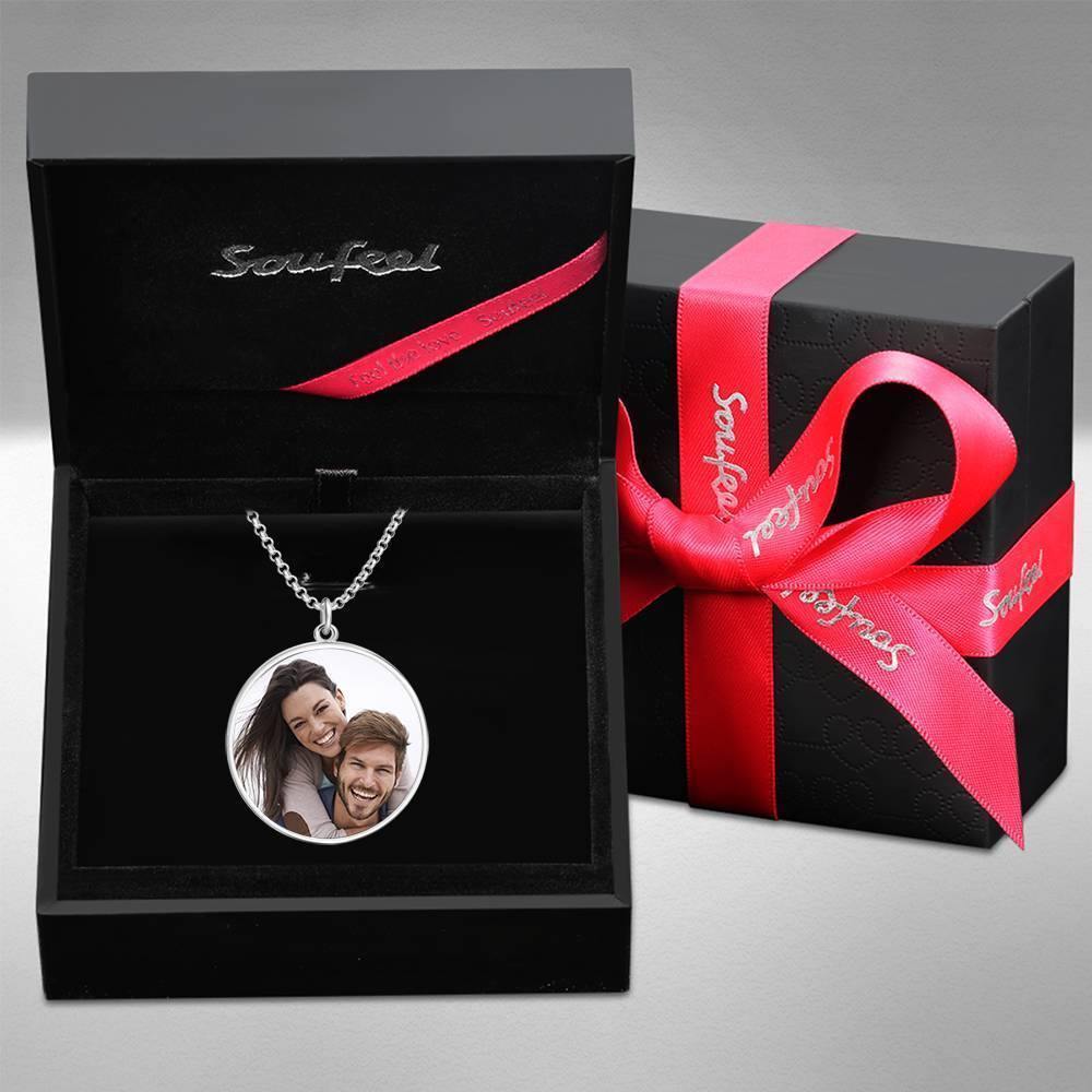 Engraved Round Tag Photo Necklace Silver - soufeelus