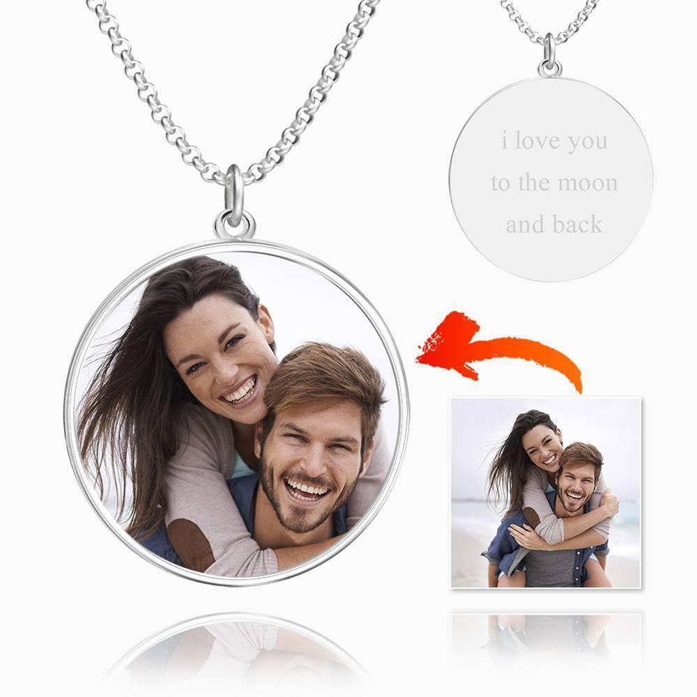 Engraved Round Tag Photo Necklace Silver - soufeelus