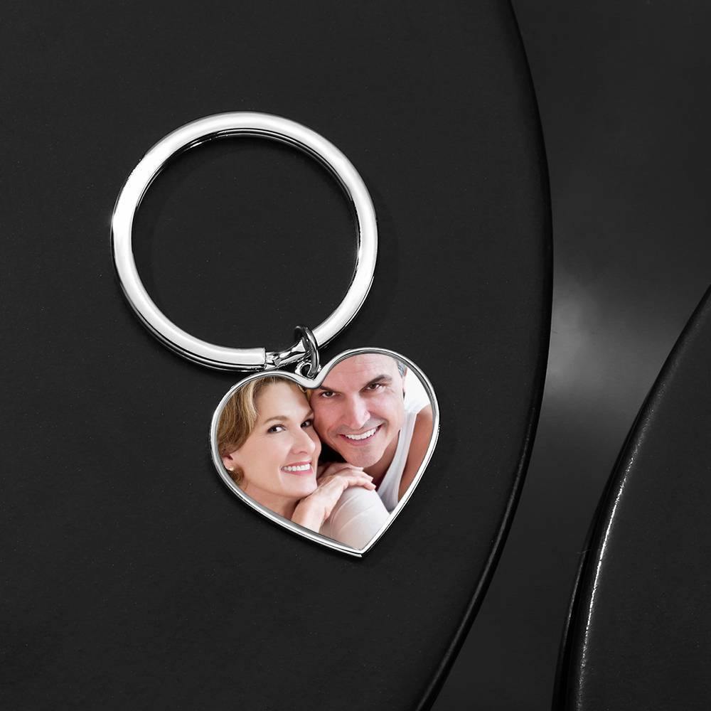 Engraved Heart Tag Photo Key Chain Silver - soufeelus