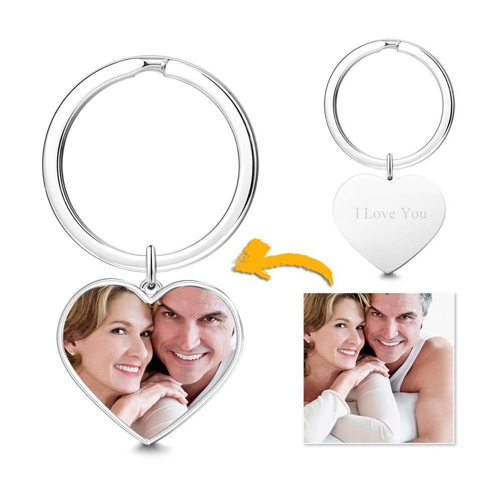 Engraved Heart Tag Photo Key Chain Silver - soufeelus