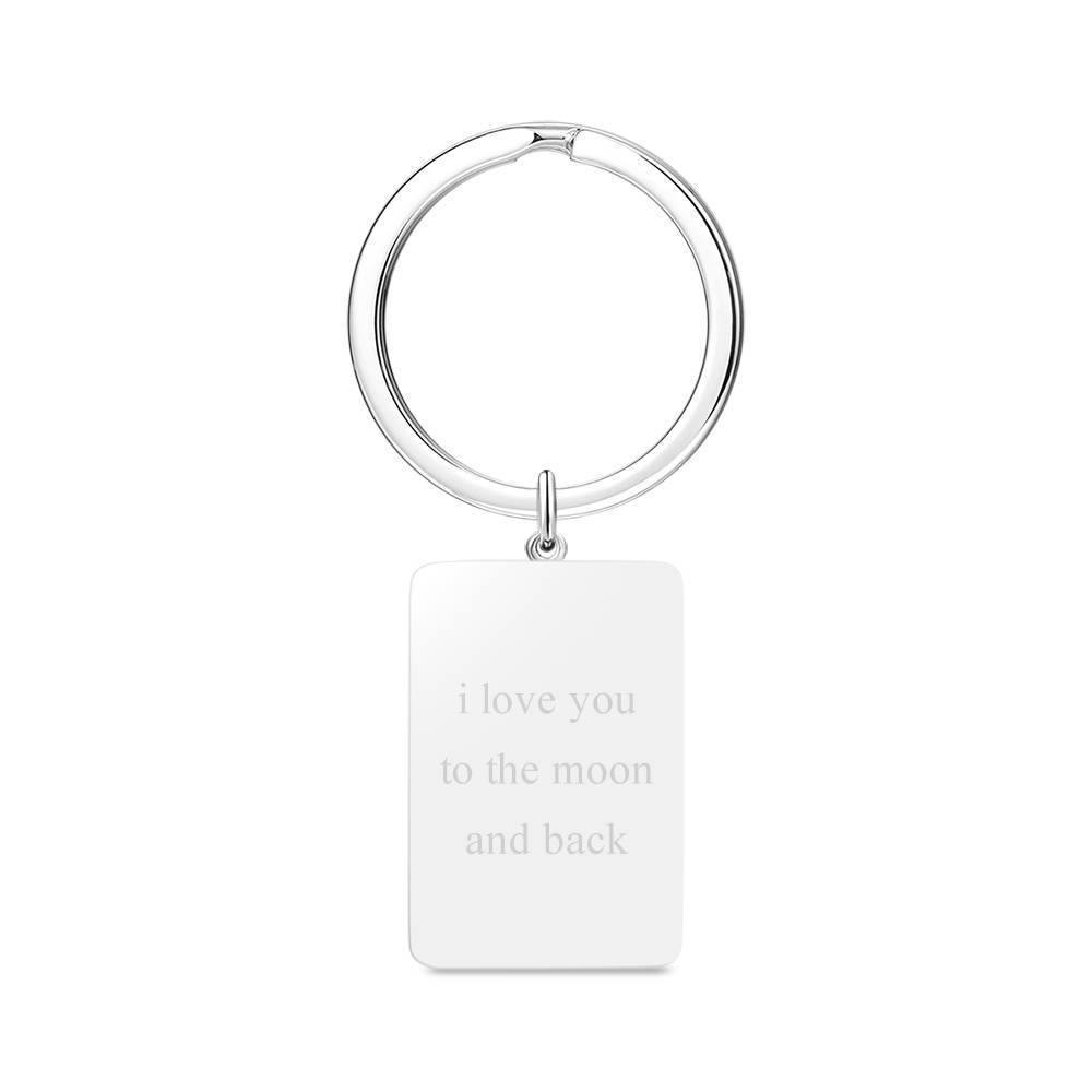 Engraved Rectangle Tag Photo Key Chain Silver - soufeelus