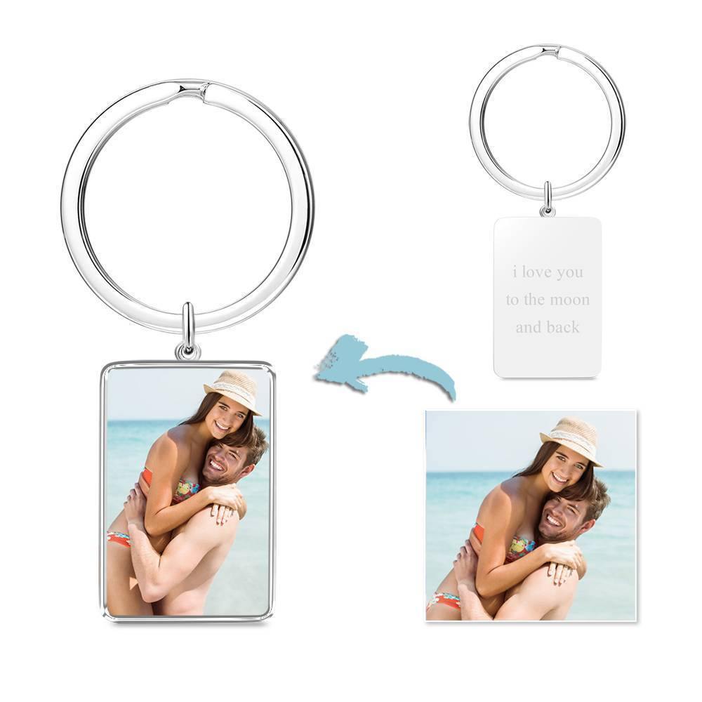 Engraved Rectangle Tag Photo Key Chain Silver - soufeelus
