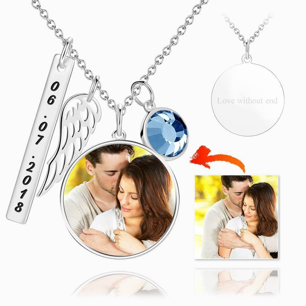Engraved Round Tag Photo Necklace Silver - soufeelus