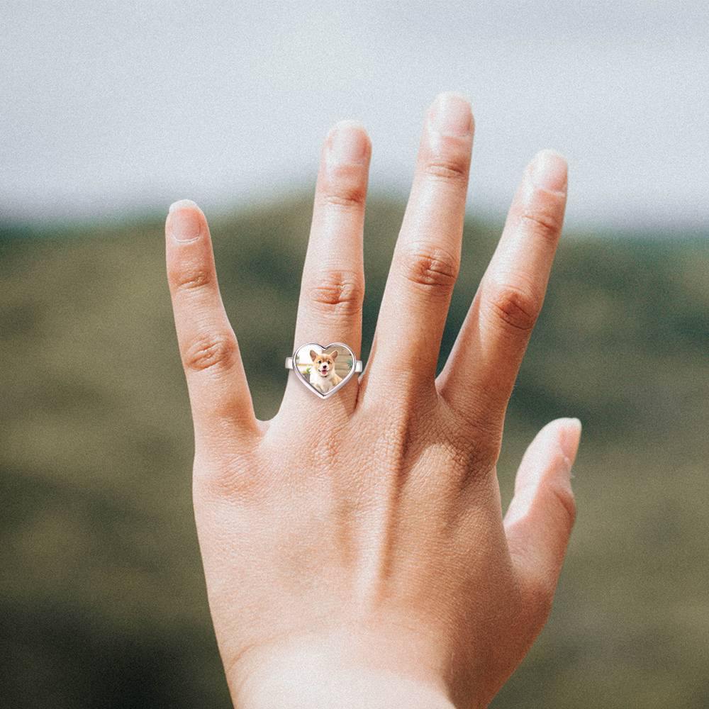 Photo Engraved Ring Heart-shaped Elegant Gift - soufeelus