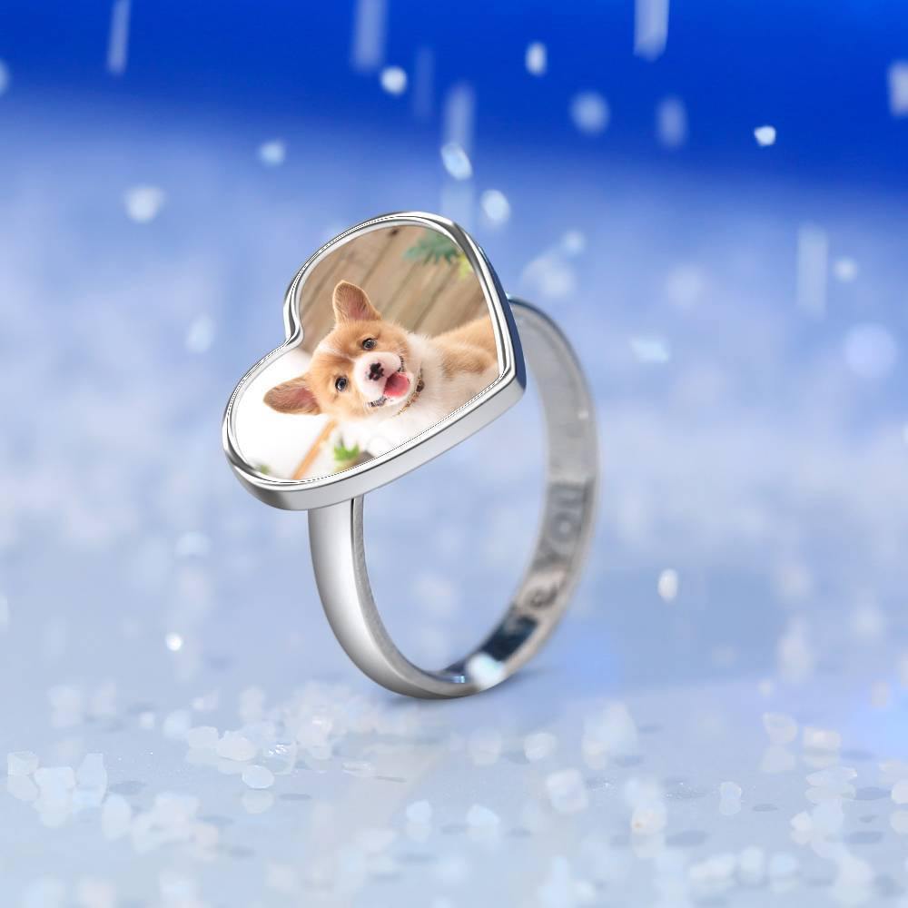 Photo Engraved Ring Heart-shaped Elegant Gift - soufeelus