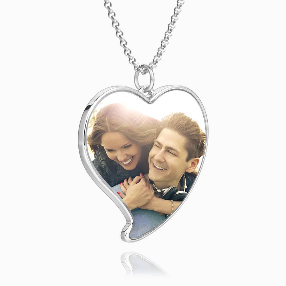 Engraved Heart Tag Photo Necklace Silver - soufeelus
