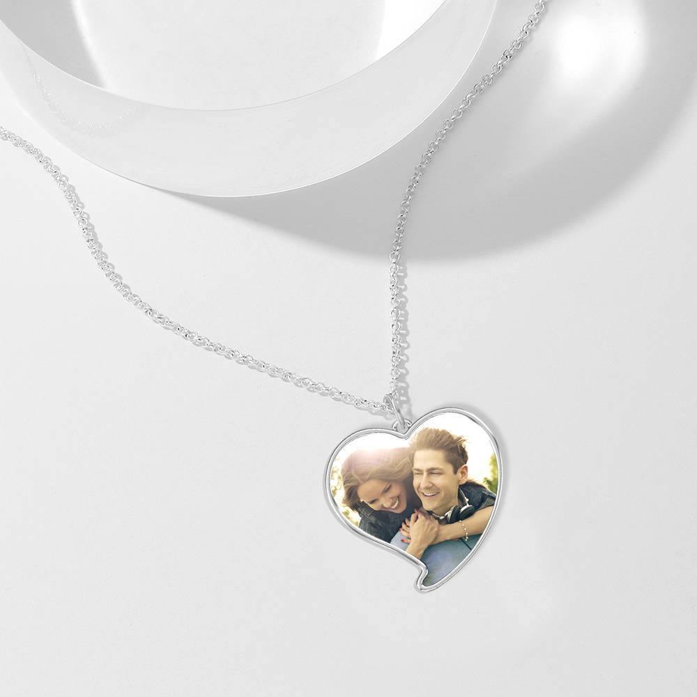Engraved Heart Tag Photo Necklace Silver - soufeelus