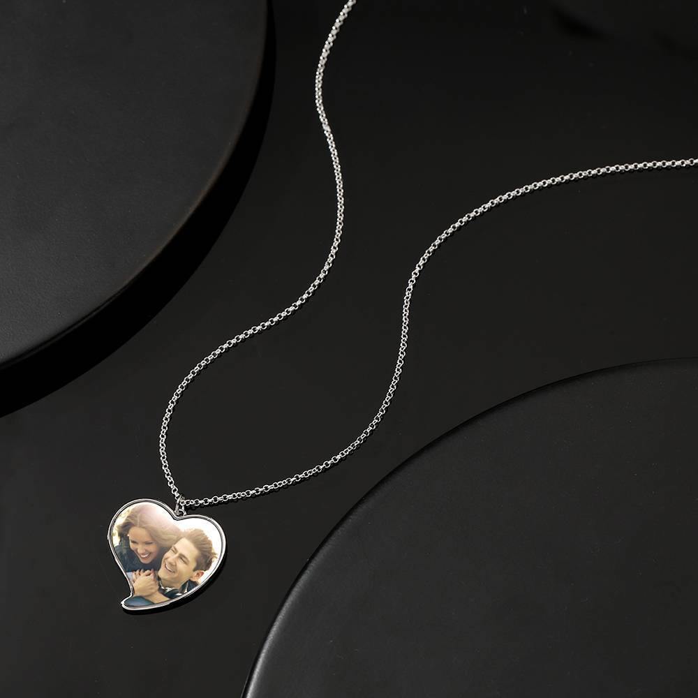 Engraved Heart Tag Photo Necklace Silver - soufeelus