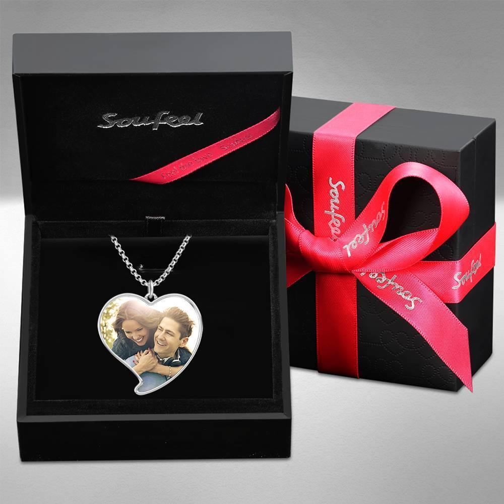 Engraved Heart Tag Photo Necklace Silver - soufeelus