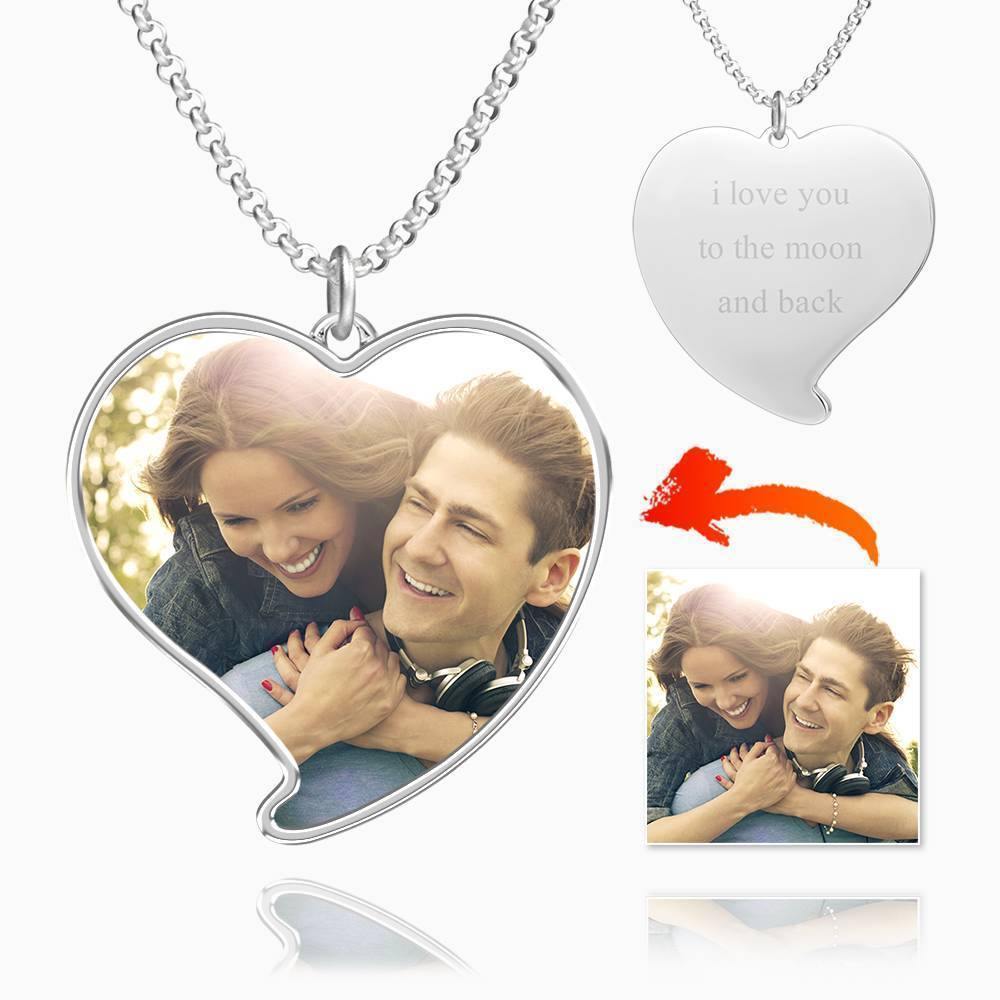 Engraved Heart Tag Photo Necklace Silver - soufeelus