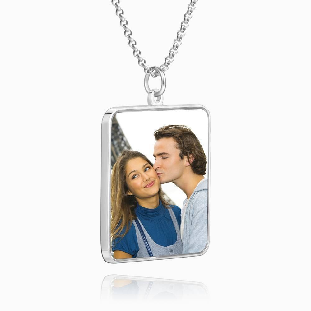 Engraved Square Tag Photo Necklace Silver - soufeelus