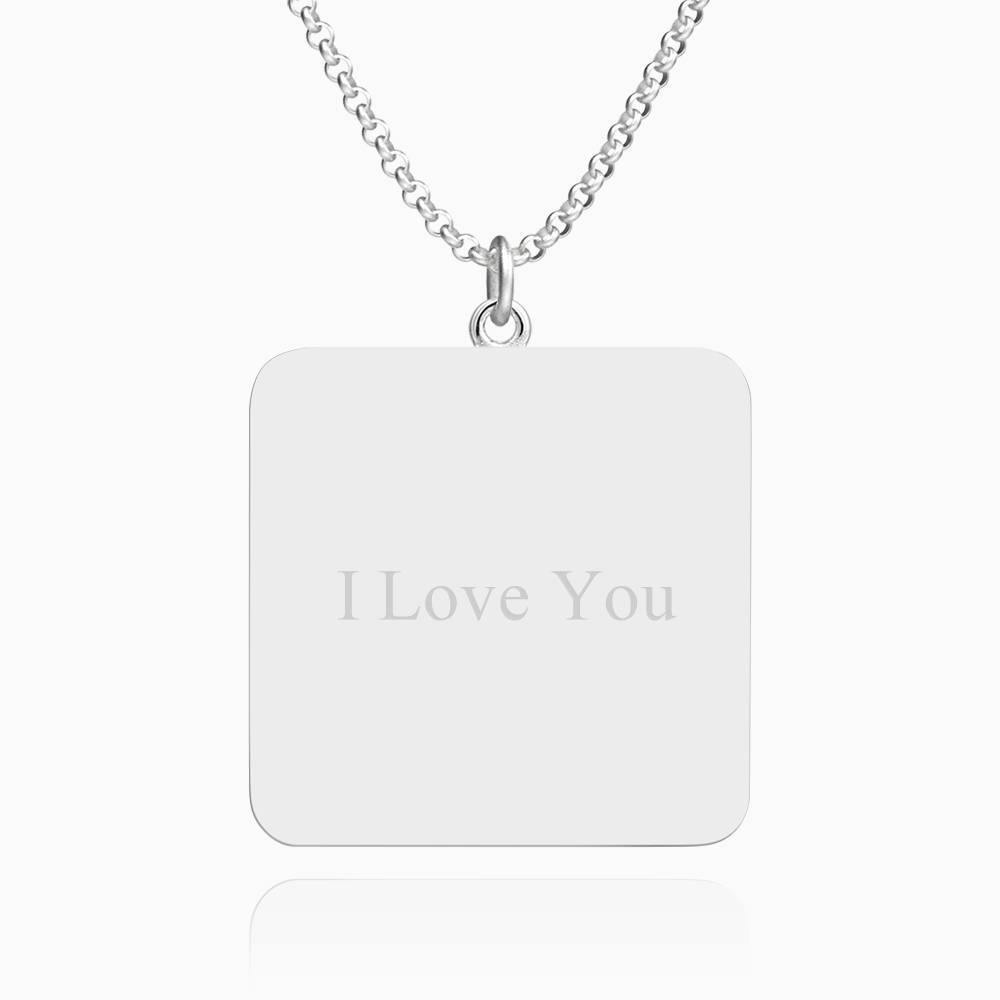 Engraved Square Tag Photo Necklace Silver - soufeelus