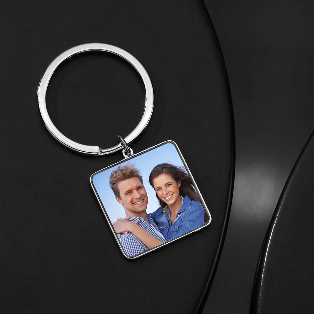 Engraved Square Tag Photo Key Chain Silver - soufeelus