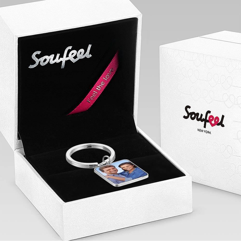 Engraved Square Tag Photo Key Chain Silver - soufeelus