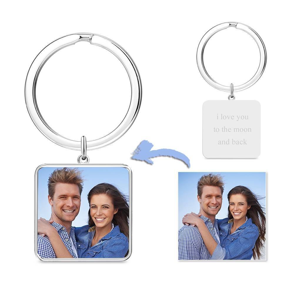 Engraved Square Tag Photo Key Chain Silver - soufeelus