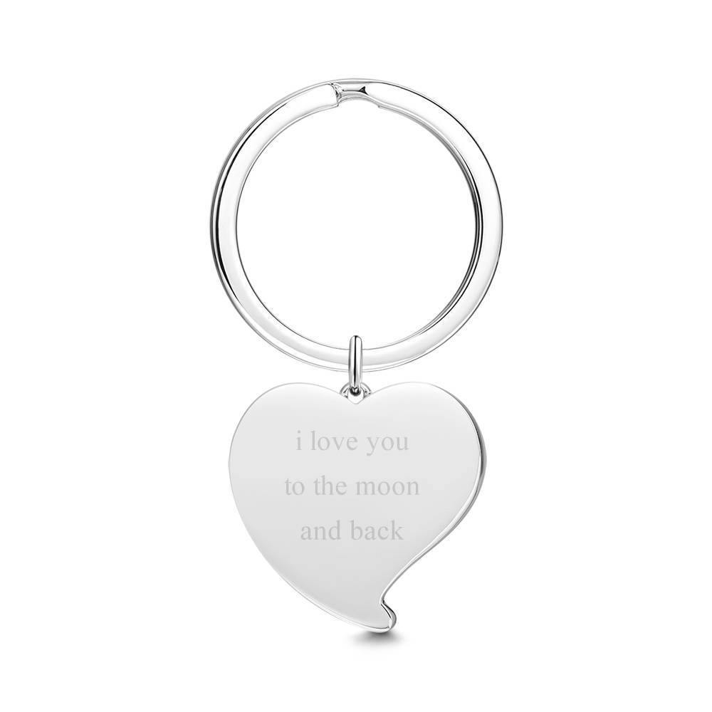 Engraved Heart Tag Photo Key Chain Silver - soufeelus