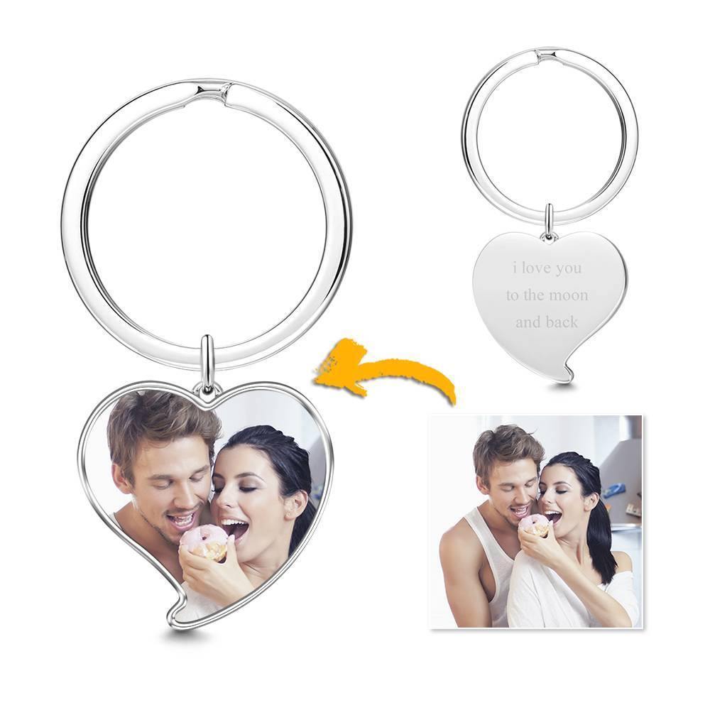 Engraved Heart Tag Photo Key Chain Silver - soufeelus