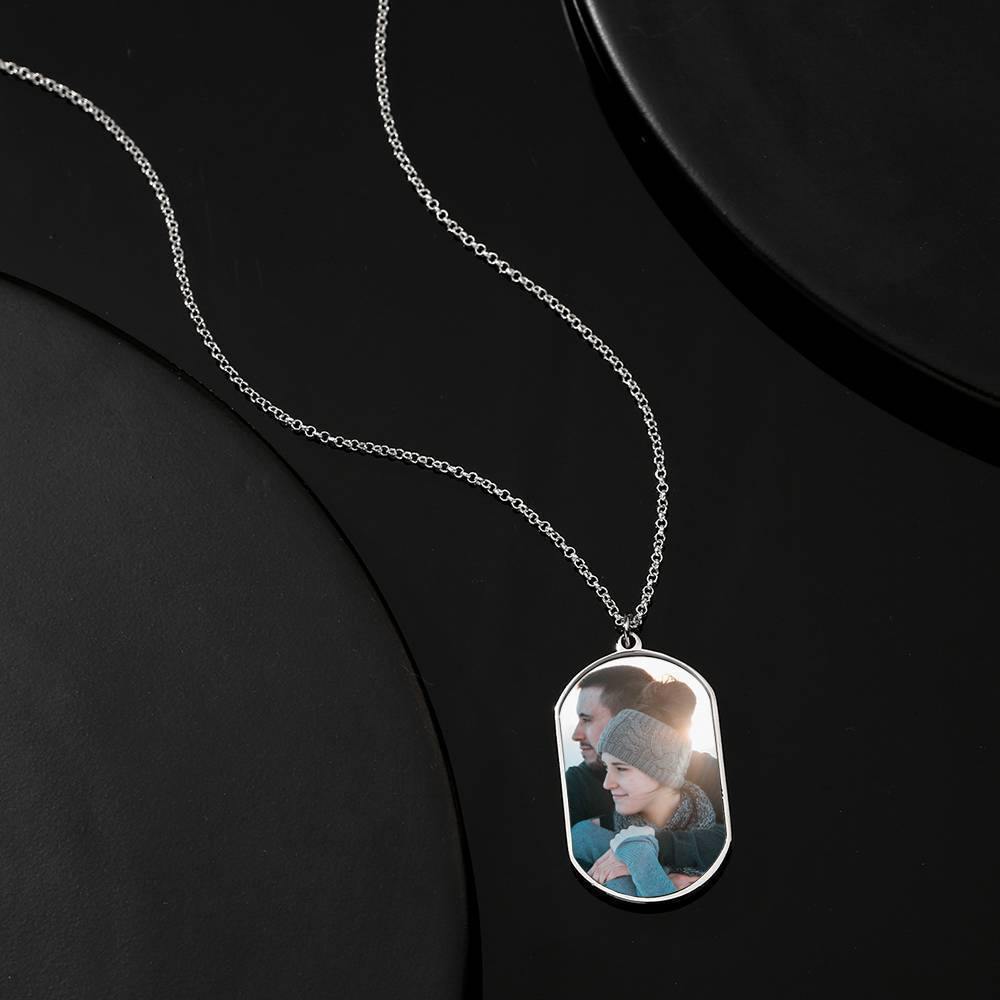 Engraved Photo Tag Necklace Silver - soufeelus