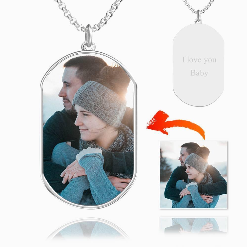 Engraved Photo Tag Necklace Silver - soufeelus