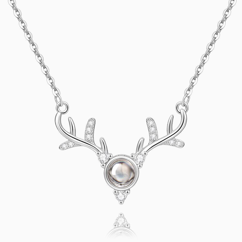 I Love You Necklace in 100 Languages Silver Projection Photo Engraved Antlers - soufeelus