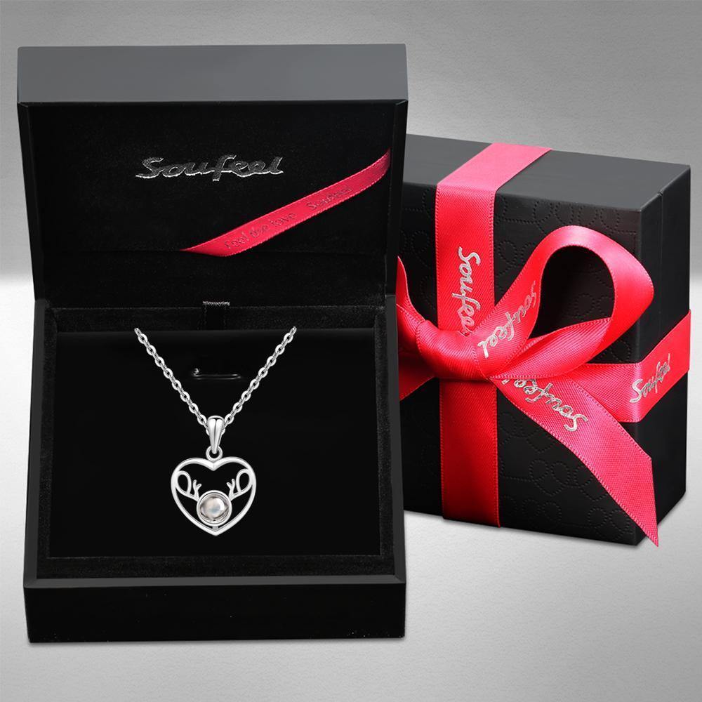 I Love You Necklace in 100 Languages Silver Projection Photo Engraved Heart