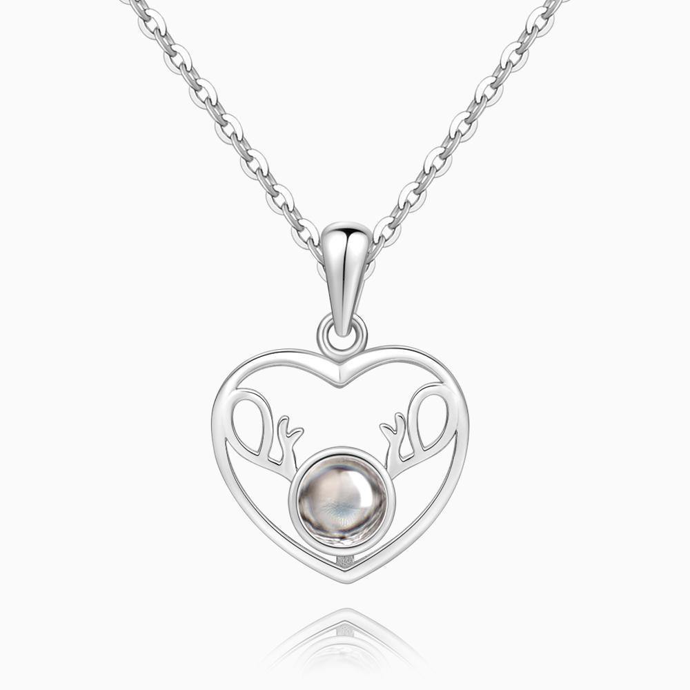 I Love You Necklace in 100 Languages Silver Projection Photo Engraved Heart